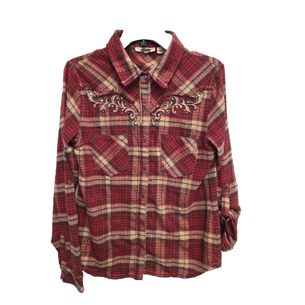 Miss Me‎ Womens M Embellished Button Up Embroidered Long Sleeve Shirt Shacket
